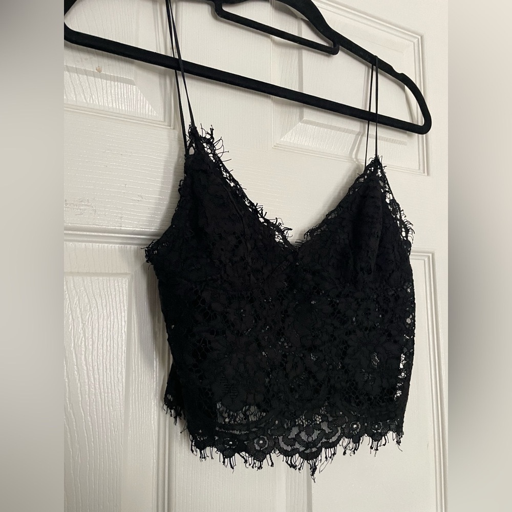 Black Lace Cropped Cami Top